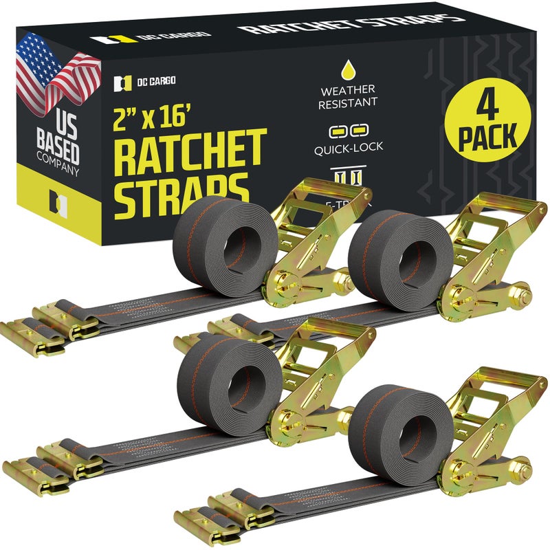DC Cargo Mall E Track Ratchet Straps, Heavy Duty Cargo Tie-Down E Track Straps 2" x 16', (4 Pack, Grey) E Track Spring Fittings Tie Down Motorcycle, Vans, Trucks, Trailers - Image 1